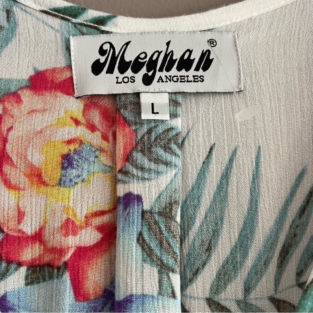 Meghan LA Women’s Jasmine Wrap Maxi Dress Floral Short Sleeve Large NWOT Flaws - Picture 11 of 16